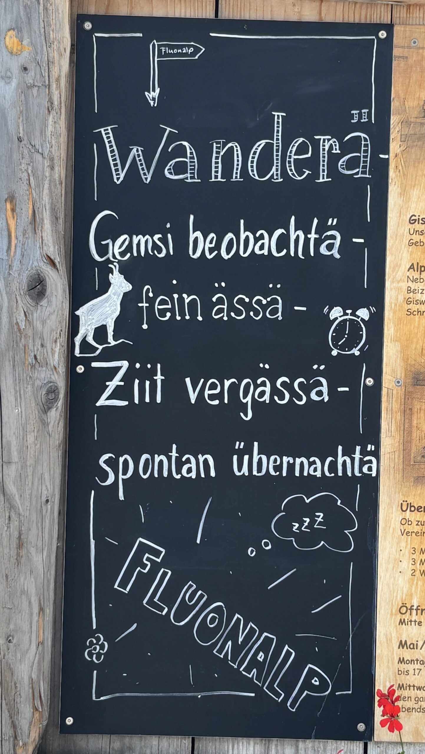 Schild bei der Fluonalp - Sign on the Fluonalp